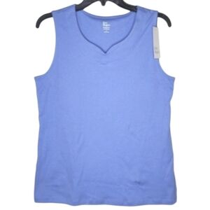 Kim Rogers Periwinkle Split-Neck Sleeveless Top